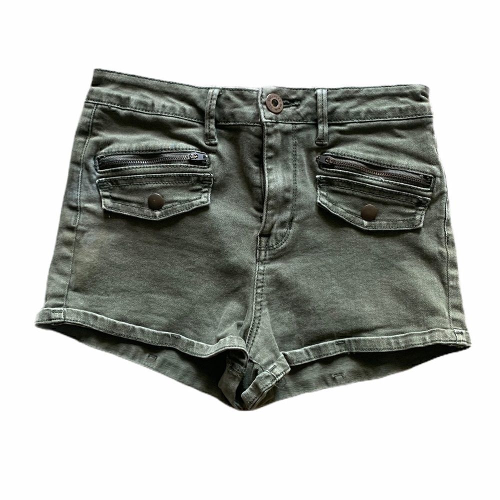 Bullhead Super High Rise green khaki shorts size 3 (F1)